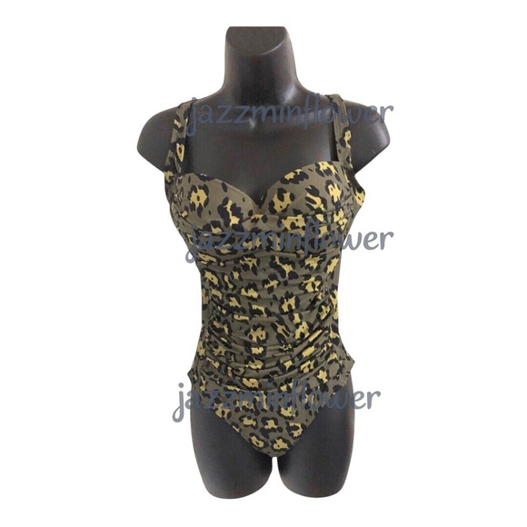 Betsey Johnson fancy spotted leopard print sweetheart neckline 1-piece swimsuit - Picture 4 of 7